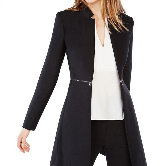 BCBGMAXAZRIA Black Women's Arelia Silk Blend A Line Coat Jacket Size XXS - Picture 2 of 6